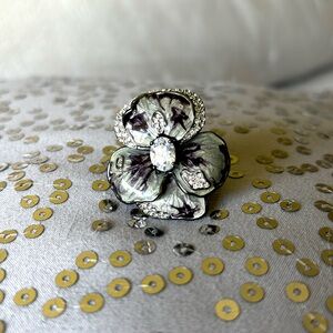 Juicy Couture Pansy Flower Cocktail Ring with enamel and crystals